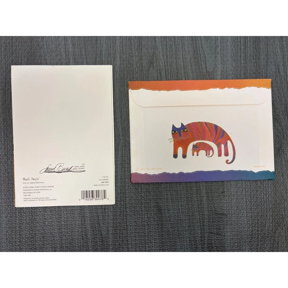 NEW Unused Laurel Burch Greeting Card 5x7 Cat Art Gold Foil Boho Vintage Gift